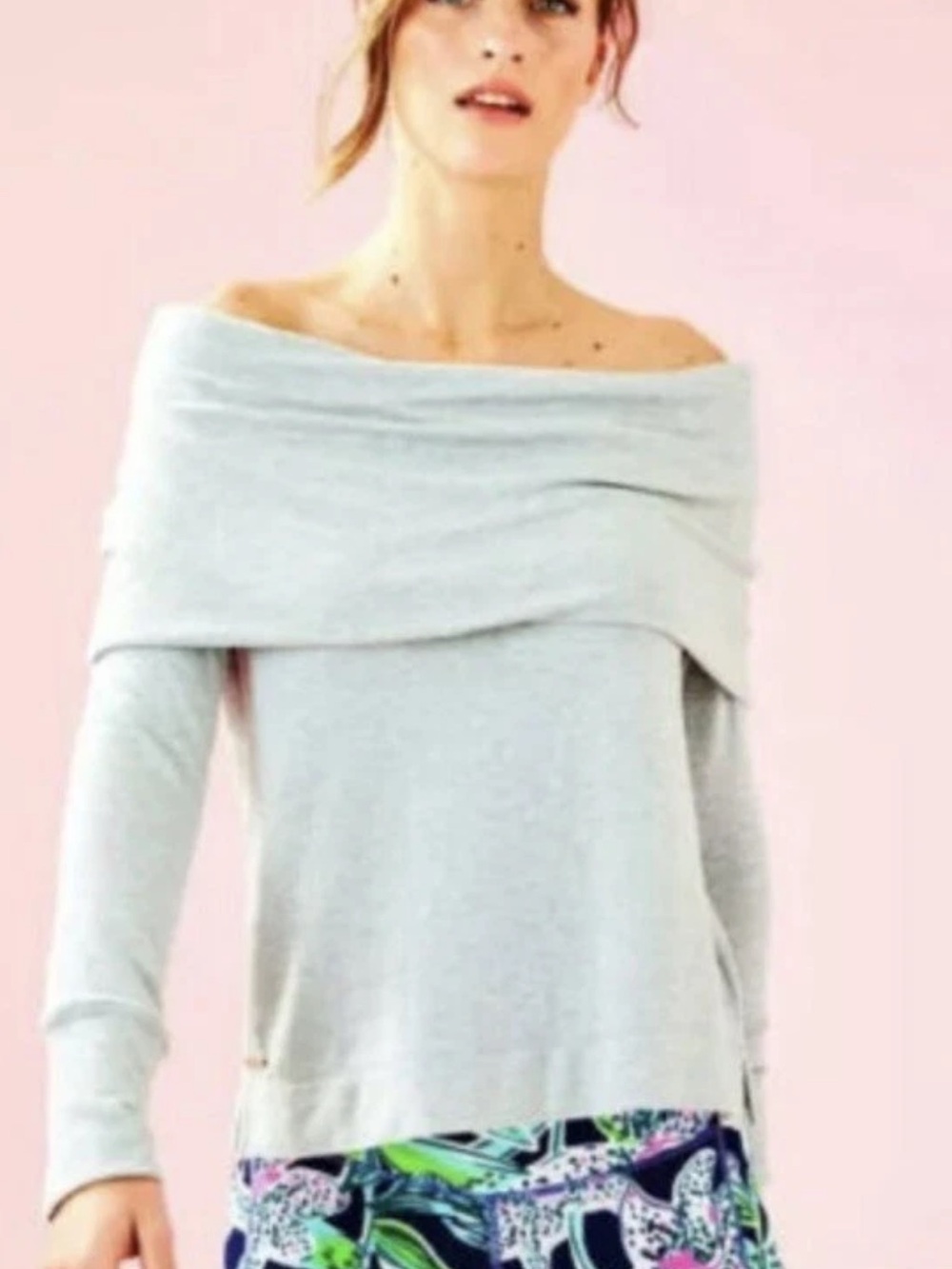 Lilly Pulitzer  Belinda Off The Shoulder Pullover Heathered Gray